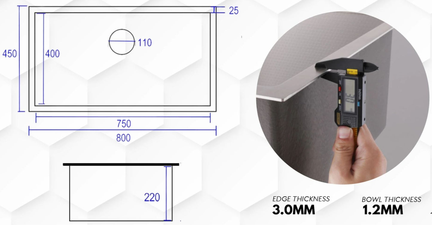 EACO 316 Stainless Steel Honeycomb Kitchen Sink (80cm)