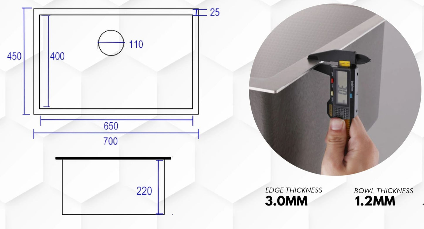 EACO 316 Stainless Steel Honeycomb Kitchen Sink (70cm)