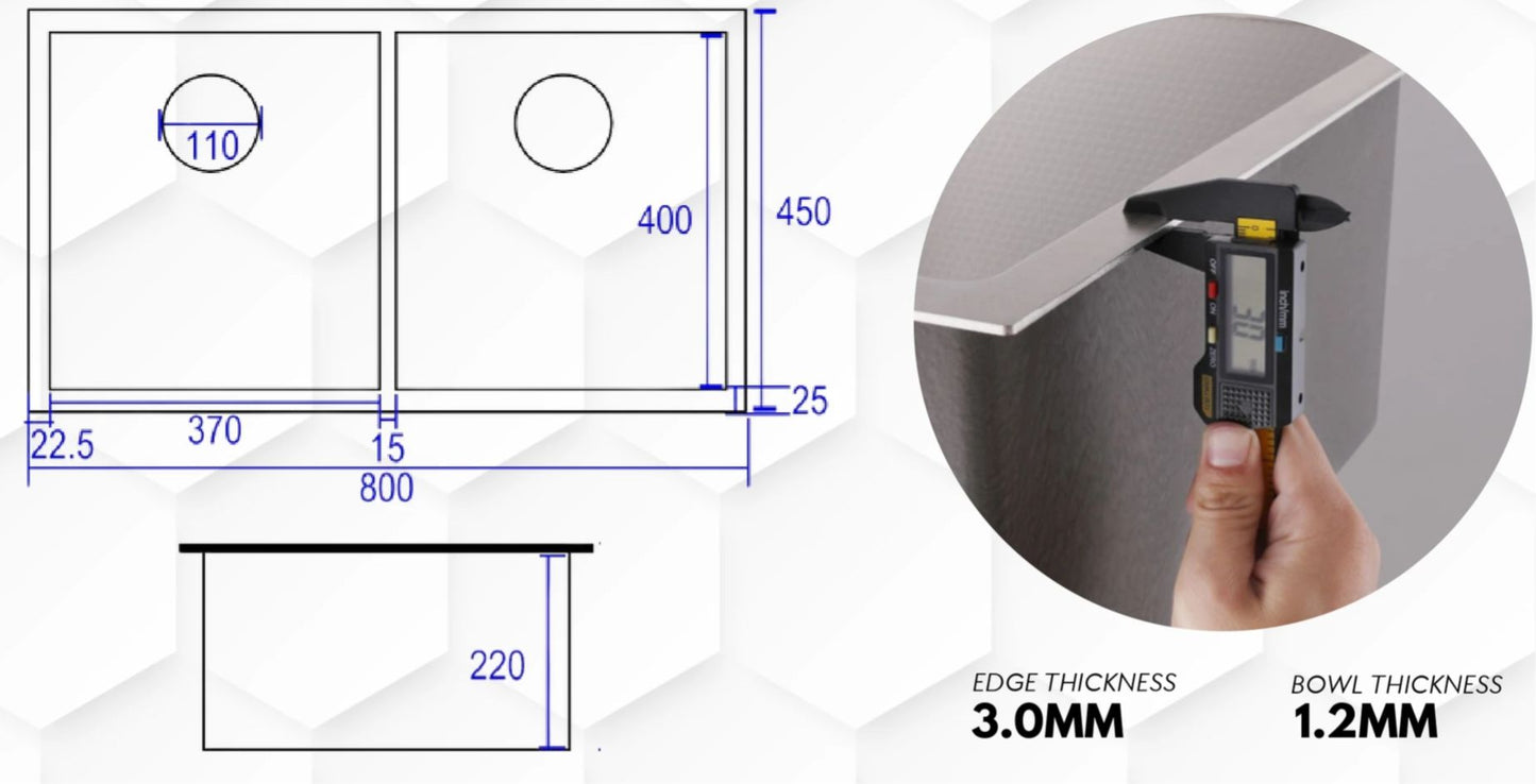 EACO 316 Stainless Steel Honeycomb Kitchen Sink (80cm) (Double bowl)